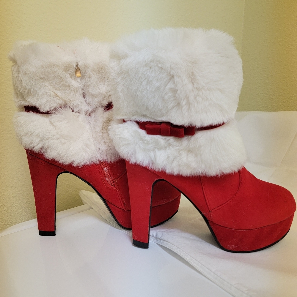 Elegant Red and White Women's Holiday Boots